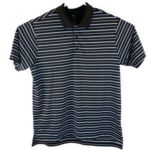 Adidas Men's Polo Large Shirt Striped Black Blue White Polyester Golf Lg